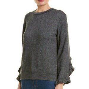 Anthropologie Elan Women's Top‎ MEDIUM Ruffle Hem Long Sleeve USA🇺🇸MADE Gray